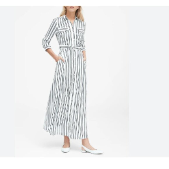 Banana Republic Dresses & Skirts - Banana Republic Navy and White Stripe Maxi Shirt Dress Size 4